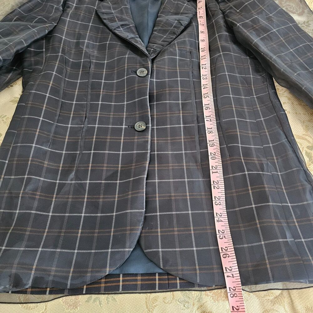 Anthropologie Women’s Tulle Overlay Plaid Blazer XS Navy Blue Tartan Chic Jacket - Picture 5 of 8